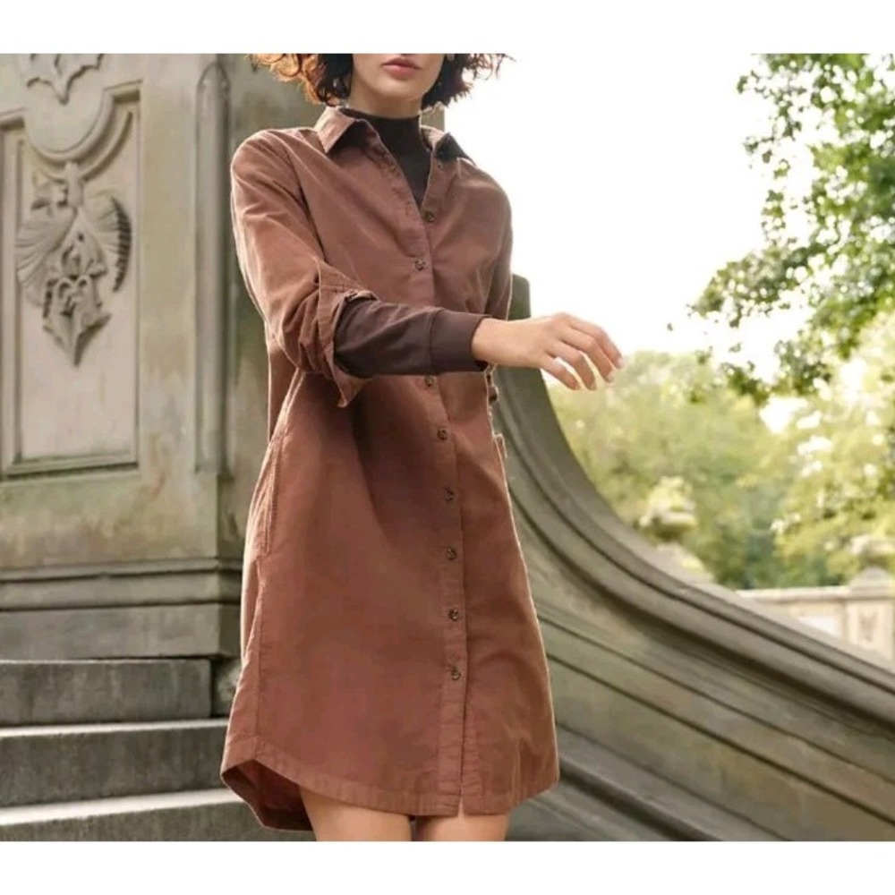Lands' End Corduroy‎ Button-Front Brown Dress, Size Large (14-16)